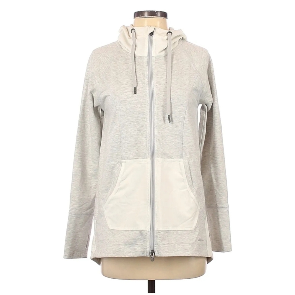 Eddie Bauer Zip Hooded Jacket Women's L White Grey EUC